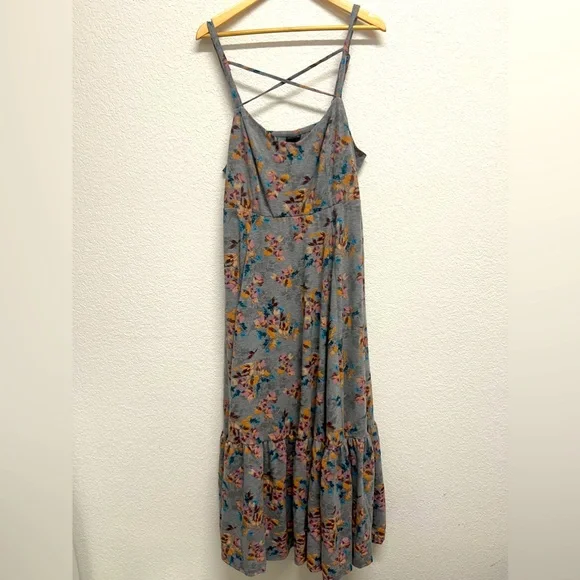 *Torrid Maxi Jersey Tiered Strappy Dress Grey Floral Size 2  2X - Picture 5 of 11